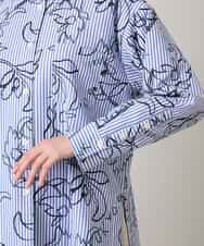 RSJEE27540 TRUNK HIROKO KOSHINO(ヒロココシノ) 【先行予約】ストライプフラワーワイドシルエットシャツ /洗える ブルー