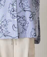 RSJEE27540 TRUNK HIROKO KOSHINO(ヒロココシノ) 【先行予約】ストライプフラワーワイドシルエットシャツ /洗える ブルー