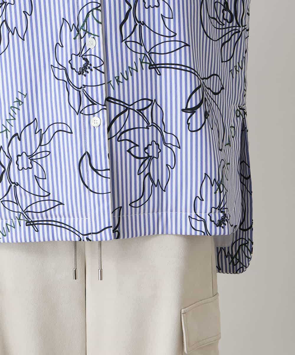 RSJEE27540 TRUNK HIROKO KOSHINO(ヒロココシノ) 【先行予約】ストライプフラワーワイドシルエットシャツ /洗える ブルー