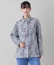 RSJEE27540 TRUNK HIROKO KOSHINO(ヒロココシノ) ストライプフラワーワイドシルエットシャツ /洗える グレー×ホワイト