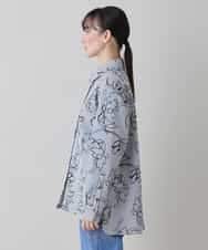 RSJEE27540 TRUNK HIROKO KOSHINO(ヒロココシノ) ストライプフラワーワイドシルエットシャツ /洗える グレー×ホワイト