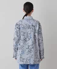 RSJEE27540 TRUNK HIROKO KOSHINO(ヒロココシノ) ストライプフラワーワイドシルエットシャツ /洗える グレー×ホワイト