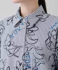 RSJEE27540 TRUNK HIROKO KOSHINO(ヒロココシノ) ストライプフラワーワイドシルエットシャツ /洗える グレー×ホワイト