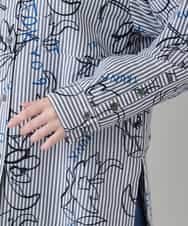 RSJEE27540 TRUNK HIROKO KOSHINO(ヒロココシノ) ストライプフラワーワイドシルエットシャツ /洗える グレー×ホワイト