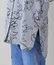 RSJEE27540 TRUNK HIROKO KOSHINO(ヒロココシノ) ストライプフラワーワイドシルエットシャツ /洗える グレー×ホワイト