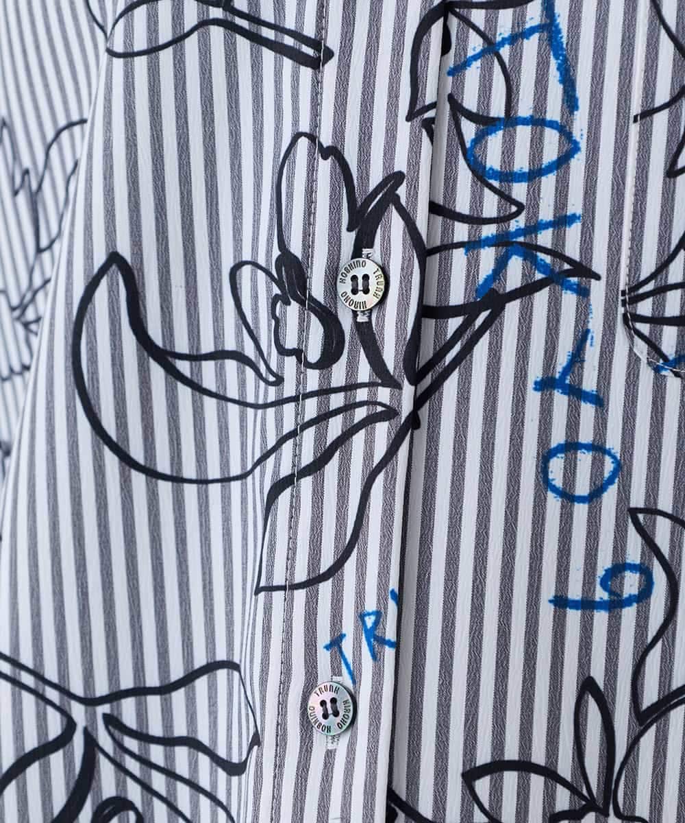 RSJEE27540 TRUNK HIROKO KOSHINO(ヒロココシノ) ストライプフラワーワイドシルエットシャツ /洗える グレー×ホワイト