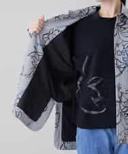 RSJEE27540 TRUNK HIROKO KOSHINO(ヒロココシノ) ストライプフラワーワイドシルエットシャツ /洗える グレー×ホワイト