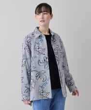 RSJEE27540 TRUNK HIROKO KOSHINO(ヒロココシノ) ストライプフラワーワイドシルエットシャツ /洗える グレー×ホワイト