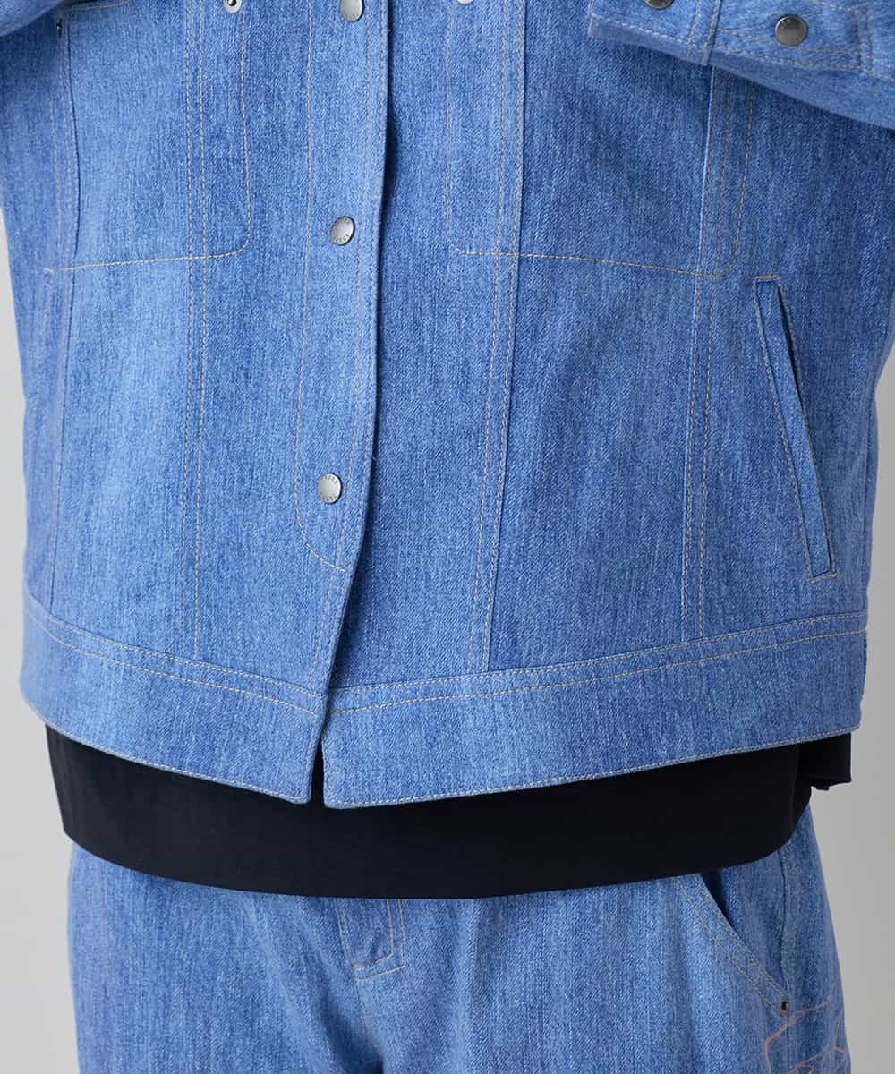 RSJEF31660 TRUNK HIROKO KOSHINO(ヒロココシノ) メッセージプリントデニムジャケット ブルー