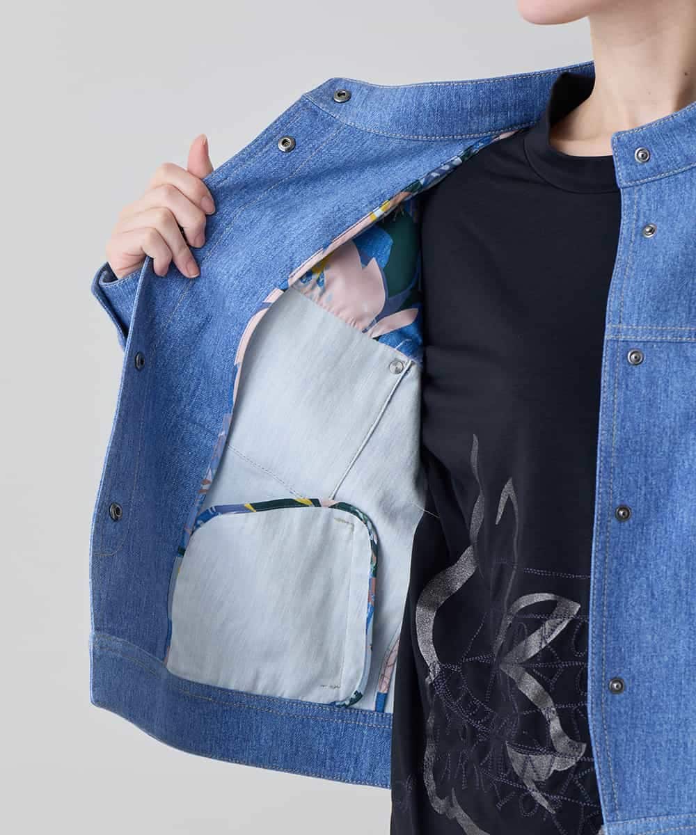 RSJEF31660 TRUNK HIROKO KOSHINO(ヒロココシノ) メッセージプリントデニムジャケット ブルー