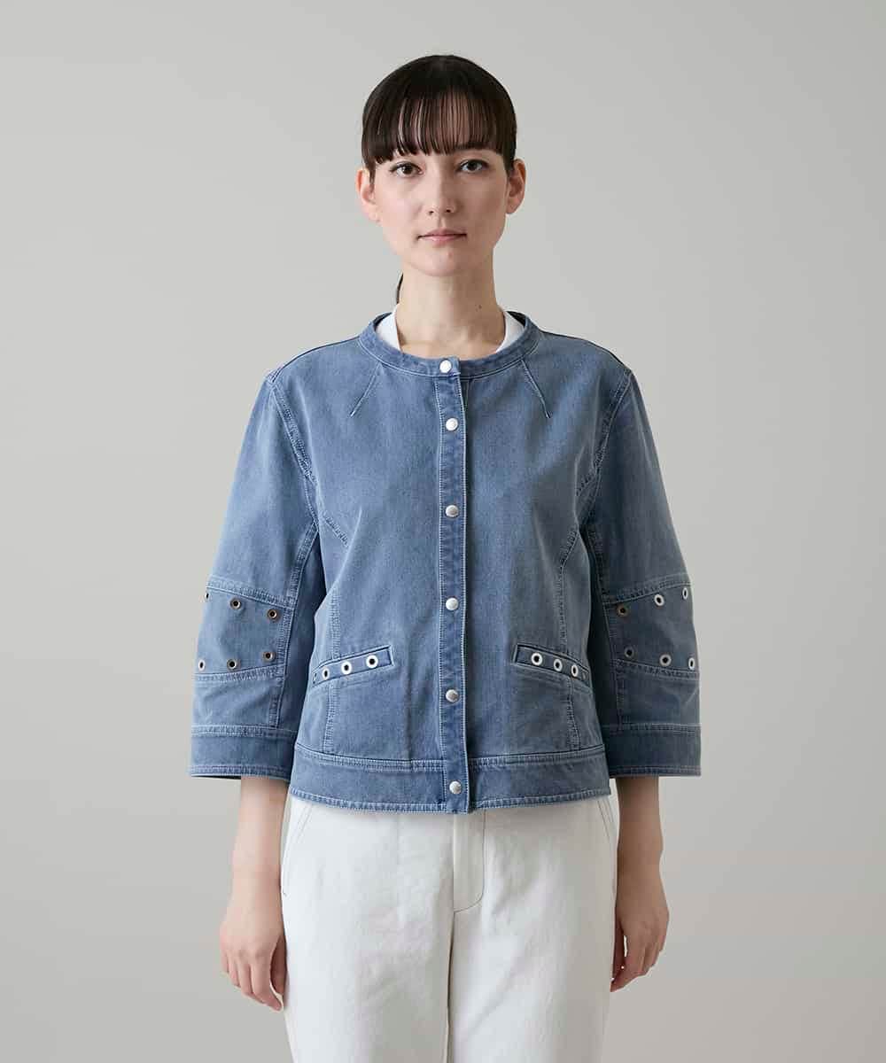 RSJGE01490 TRUNK HIROKO KOSHINO(ヒロココシノ) アイレットストレッチデニムジャケット /洗える ライトブルー