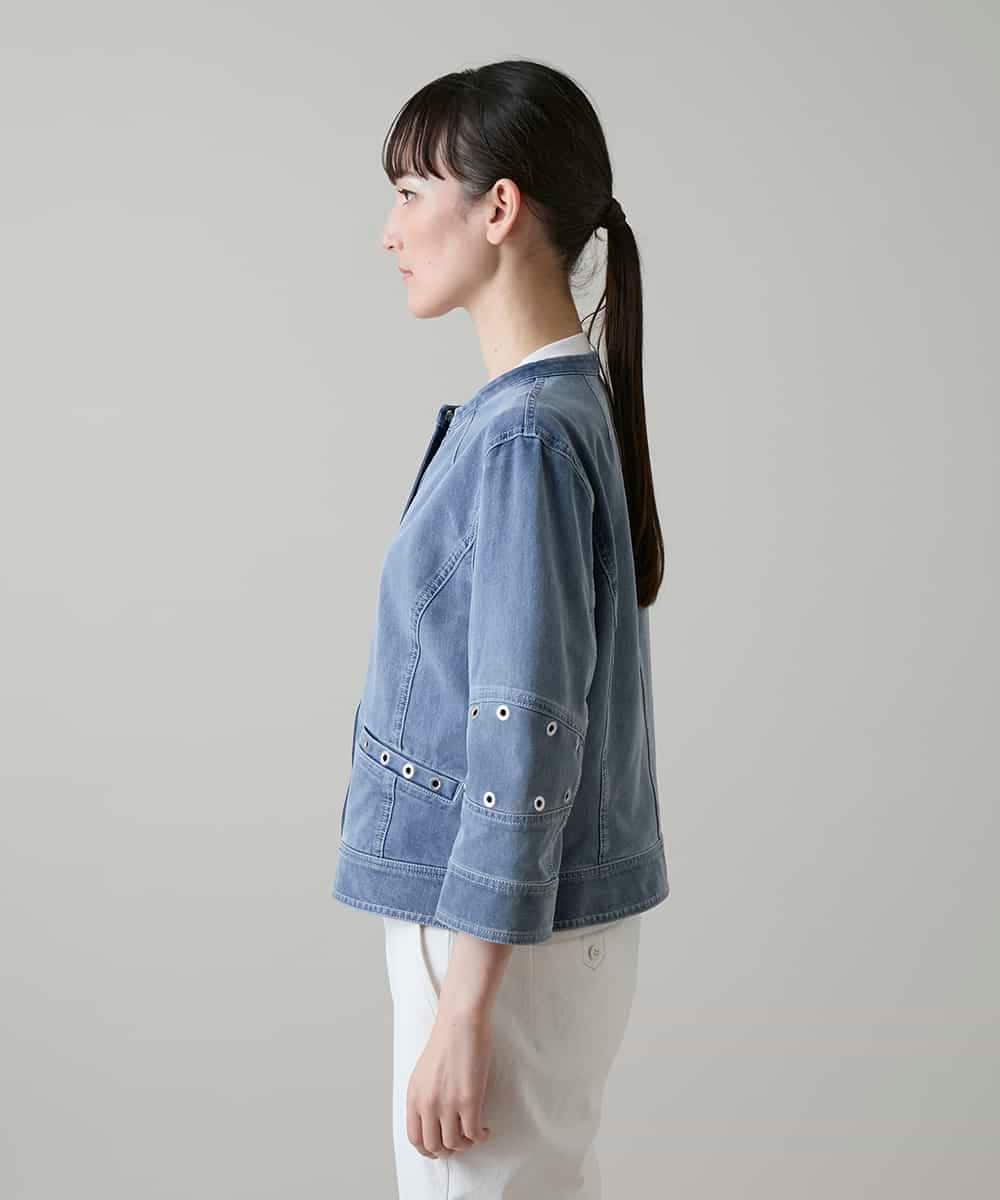 RSJGE01490 TRUNK HIROKO KOSHINO(ヒロココシノ) アイレットストレッチデニムジャケット /洗える ライトブルー