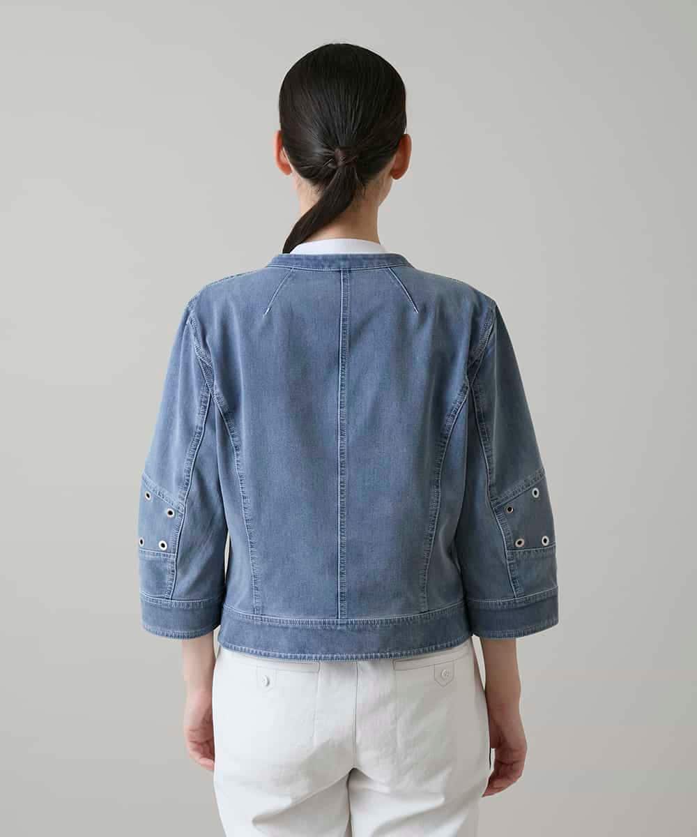 RSJGE01490 TRUNK HIROKO KOSHINO(ヒロココシノ) アイレットストレッチデニムジャケット /洗える ライトブルー