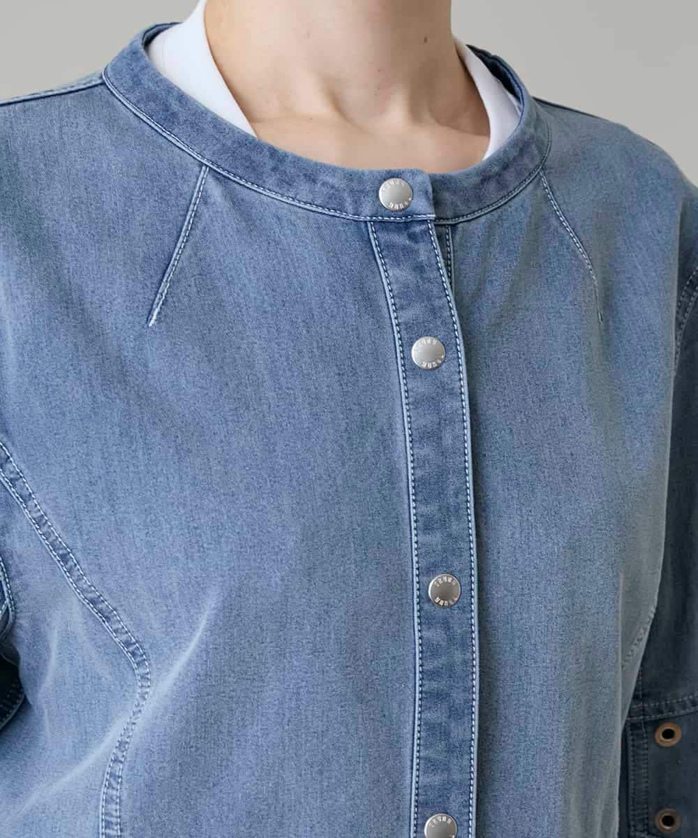 RSJGE01490 TRUNK HIROKO KOSHINO(ヒロココシノ) アイレットストレッチデニムジャケット /洗える ライトブルー