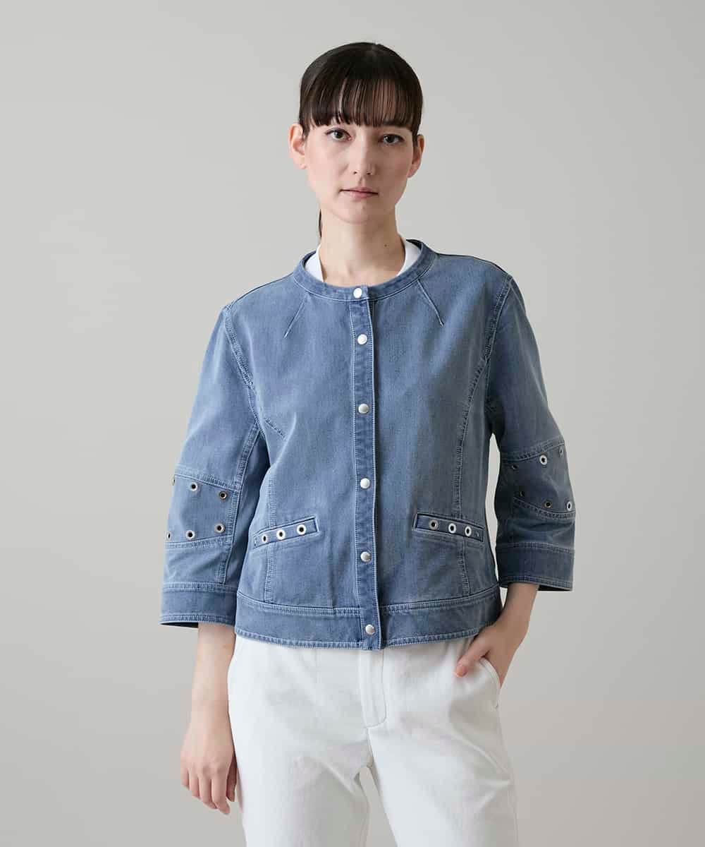 RSJGE01490 TRUNK HIROKO KOSHINO(ヒロココシノ) アイレットストレッチデニムジャケット /洗える ライトブルー