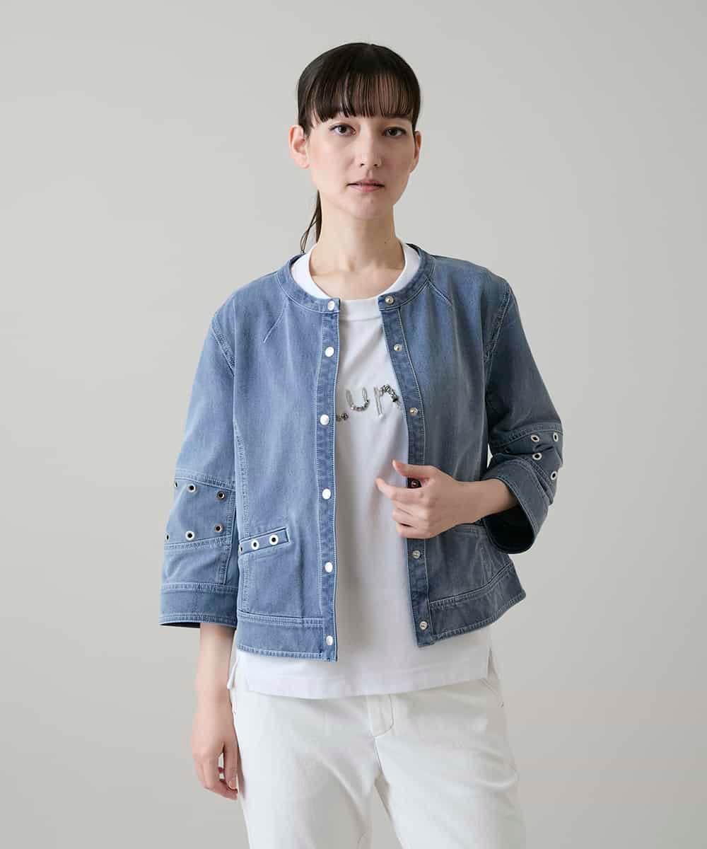 RSJGE01490 TRUNK HIROKO KOSHINO(ヒロココシノ) アイレットストレッチデニムジャケット /洗える ライトブルー