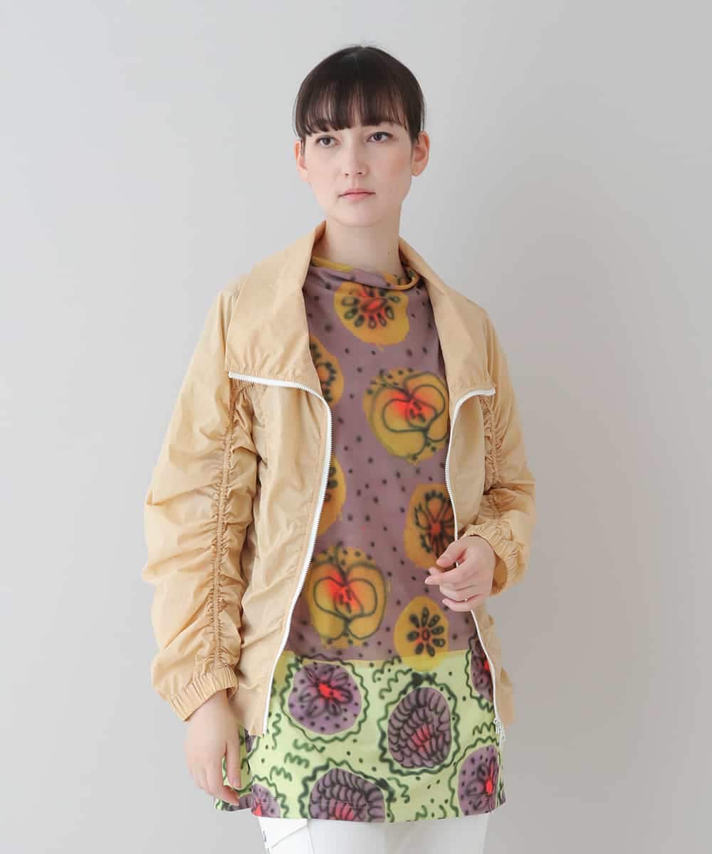RSJGS06490 TRUNK HIROKO KOSHINO(ヒロココシノ) 【洗濯機で洗える】ドロストギャザーダブルジップジャケット ライトイエロー