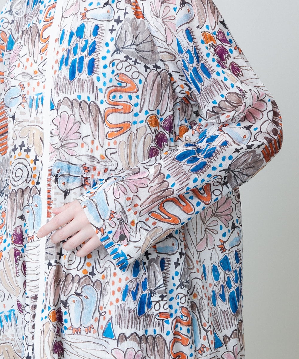 RSJHB04790 TRUNK HIROKO KOSHINO(ヒロココシノ) ペンギンプリントナイロンコート/洗える アイボリー