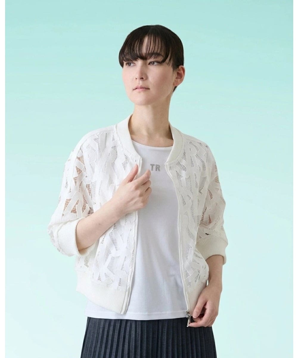 RSJHE04560 TRUNK HIROKO KOSHINO(ヒロココシノ) ロゴレースショートブルゾン/洗える ホワイト