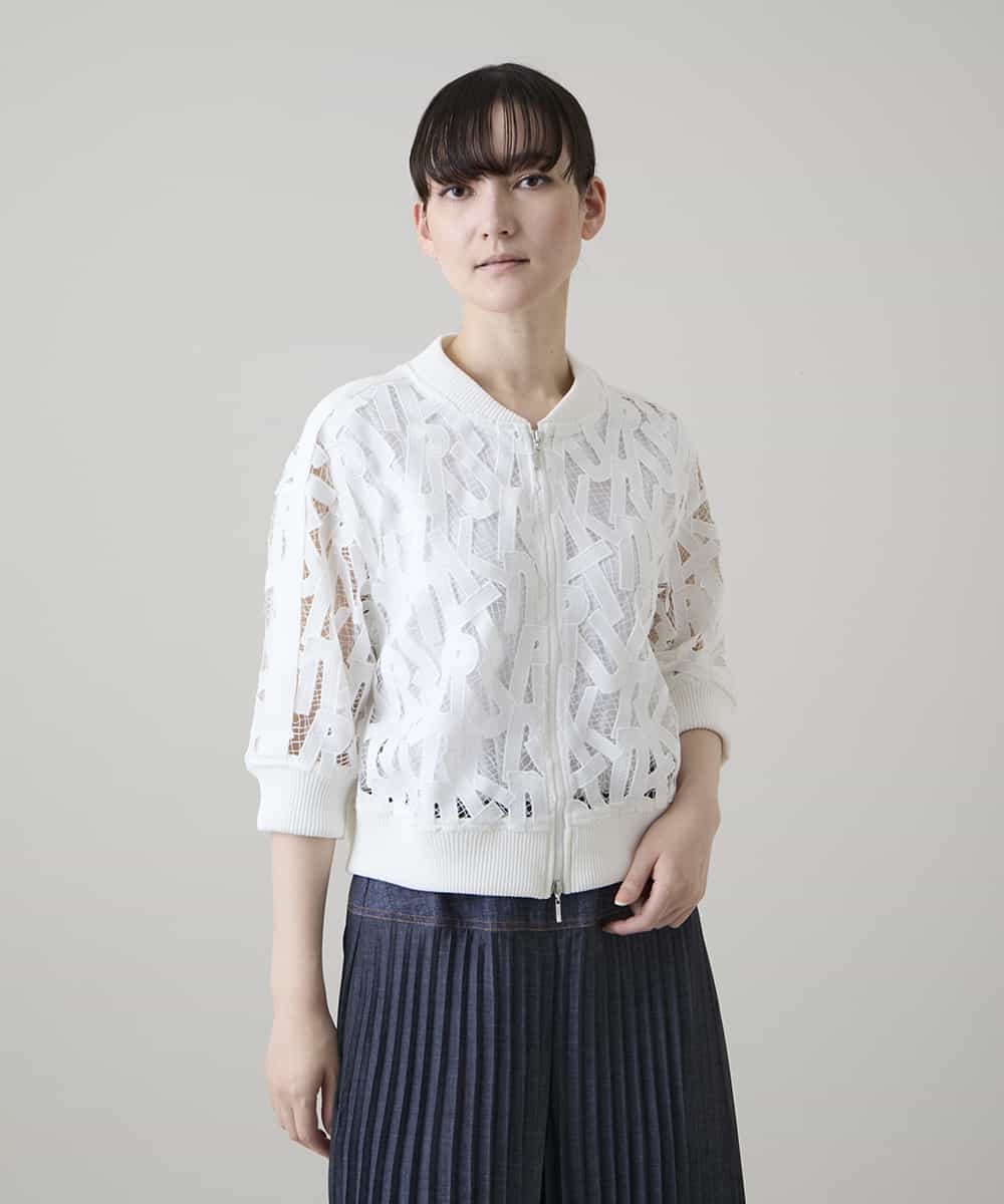 RSJHE04560 TRUNK HIROKO KOSHINO(ヒロココシノ) ロゴレースショートブルゾン/洗える ホワイト