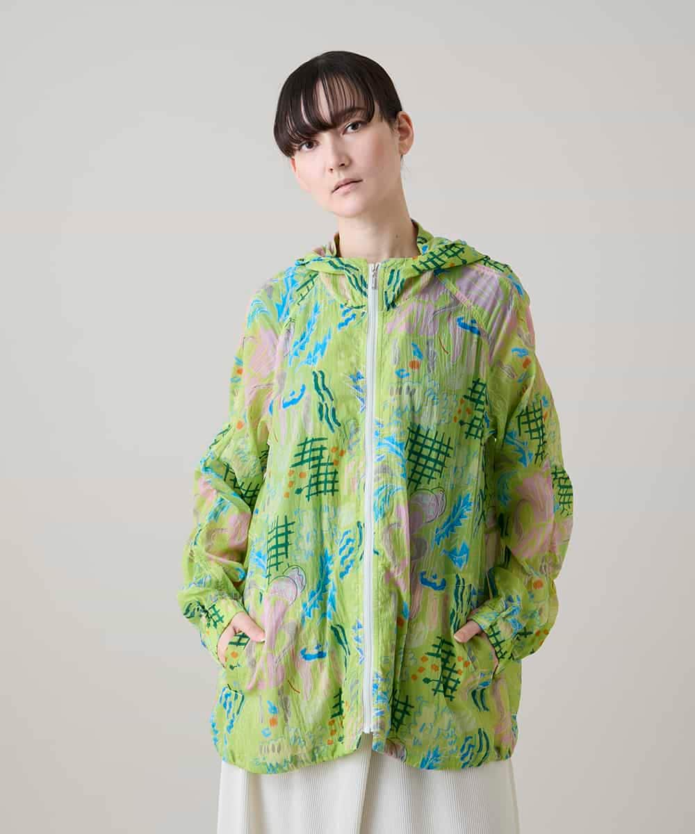 RSJHE08630 TRUNK HIROKO KOSHINO(ヒロココシノ) ルーム総柄プリントフードブルゾン/洗える グリーン