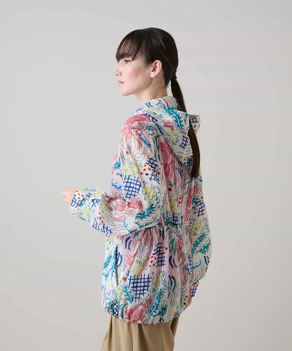 RSJHE08630 TRUNK HIROKO KOSHINO(ヒロココシノ) ルーム総柄プリントフードブルゾン/洗える アイボリー