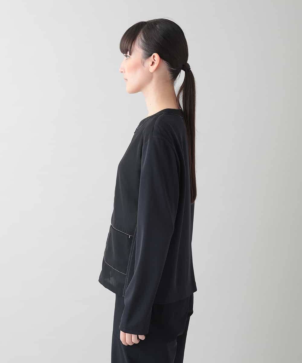RSJIB01490 TRUNK HIROKO KOSHINO(ヒロココシノ) 異素材ノーカラージャケット/洗える ブラック