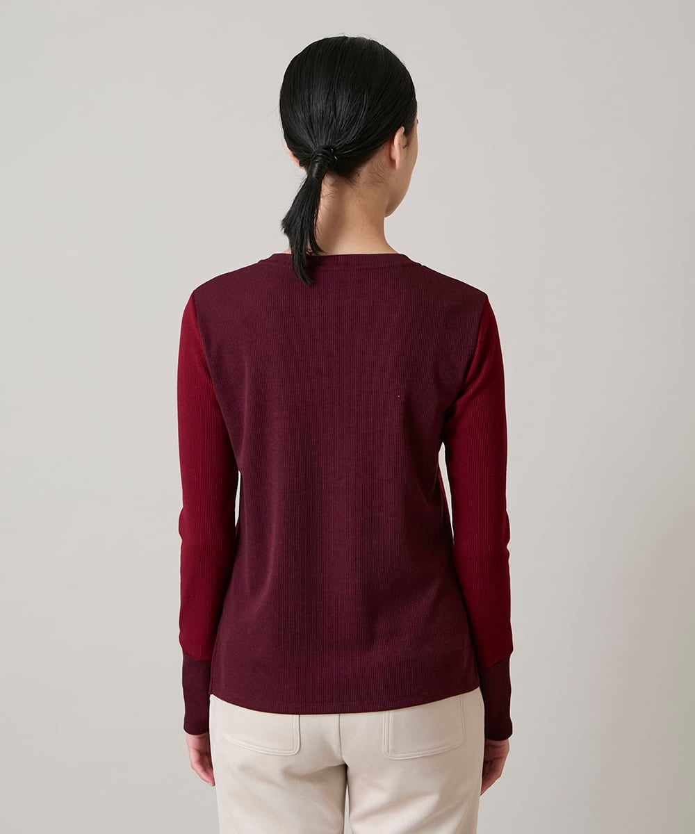 RSKAE13260 TRUNK HIROKO KOSHINO(ヒロココシノ) 配色ブロッキングデザインカットソー/日本製/洗える レッド