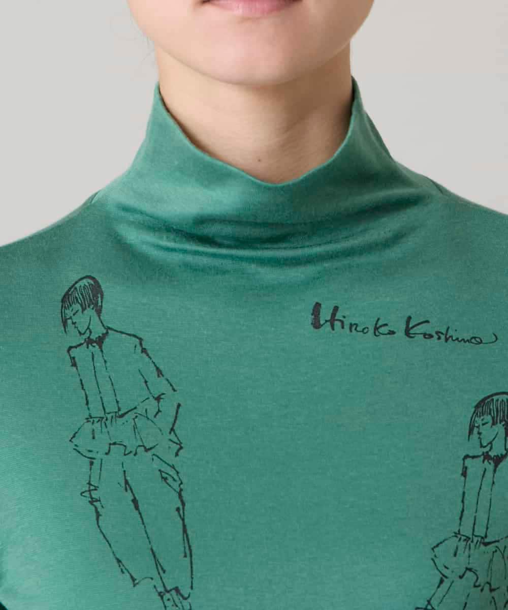 RSKAE30330 TRUNK HIROKO KOSHINO(ヒロココシノ) イラストデザインカットソー/日本製/洗える グリーン