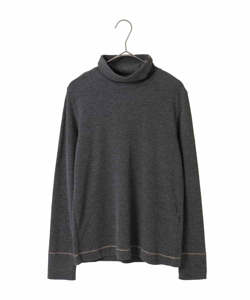 RSKAG15260 TRUNK HIROKO KOSHINO(ヒロココシノ) 配色ラインハイネックリブカットソー /洗える ダークグレー