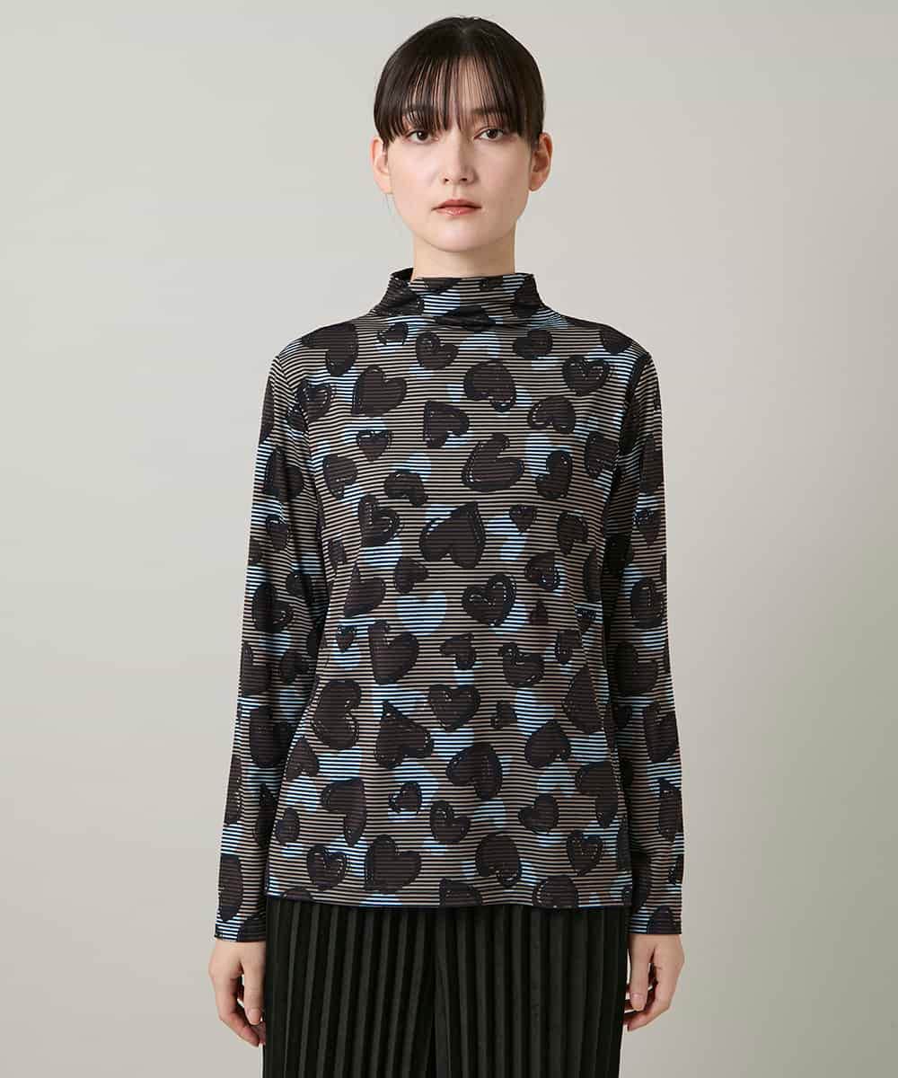 RSKCD03330 TRUNK HIROKO KOSHINO(ヒロココシノ) ハートアニマル柄ボーダーデザインプルオーバー /洗える ブラウン