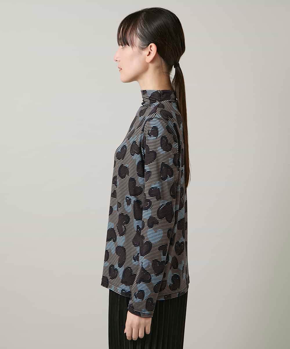 RSKCD03330 TRUNK HIROKO KOSHINO(ヒロココシノ) ハートアニマル柄ボーダーデザインプルオーバー /洗える ブラウン