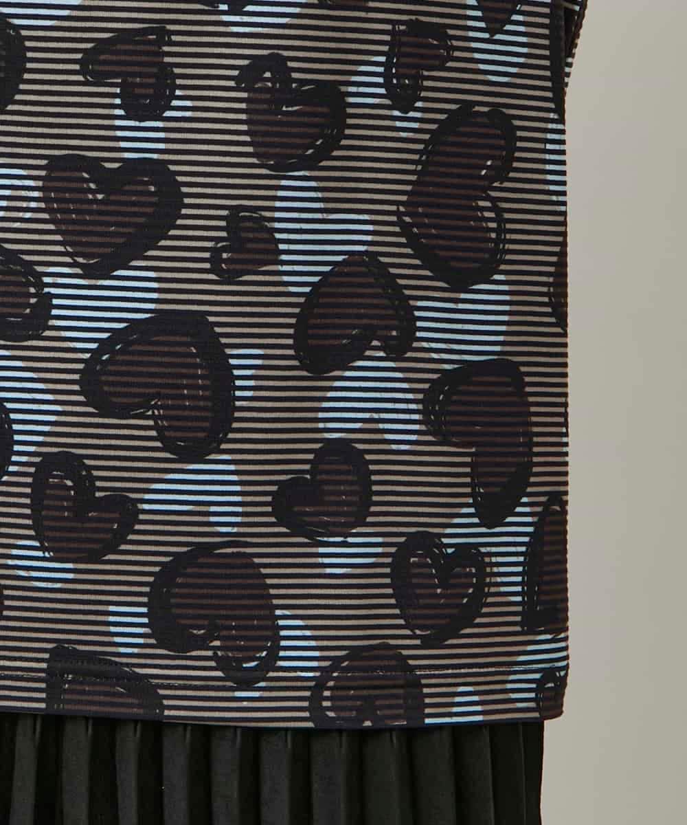 RSKCD03330 TRUNK HIROKO KOSHINO(ヒロココシノ) ハートアニマル柄ボーダーデザインプルオーバー /洗える ブラウン