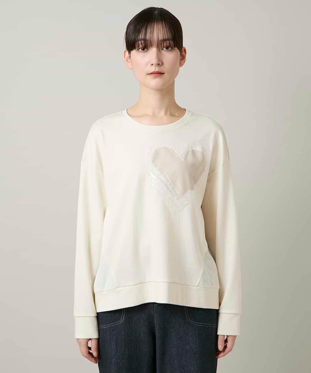 RSKCD09390 TRUNK HIROKO KOSHINO(ヒロココシノ) ハートモチーフドッキングデザインプルオーバー /日本製/洗える アイボリー