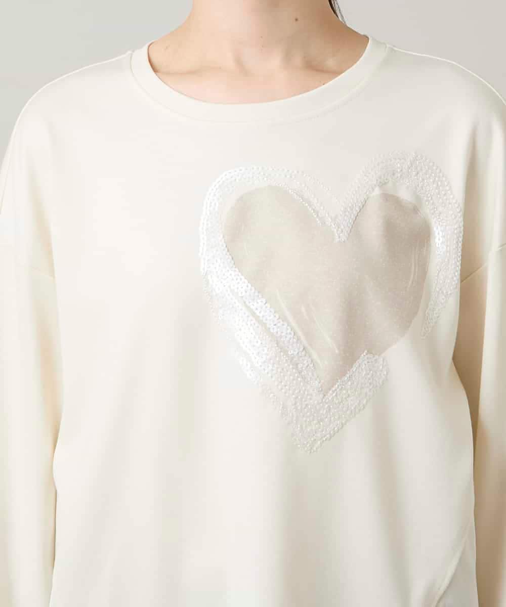 RSKCD09390 TRUNK HIROKO KOSHINO(ヒロココシノ) ハートモチーフドッキングデザインプルオーバー /日本製/洗える アイボリー