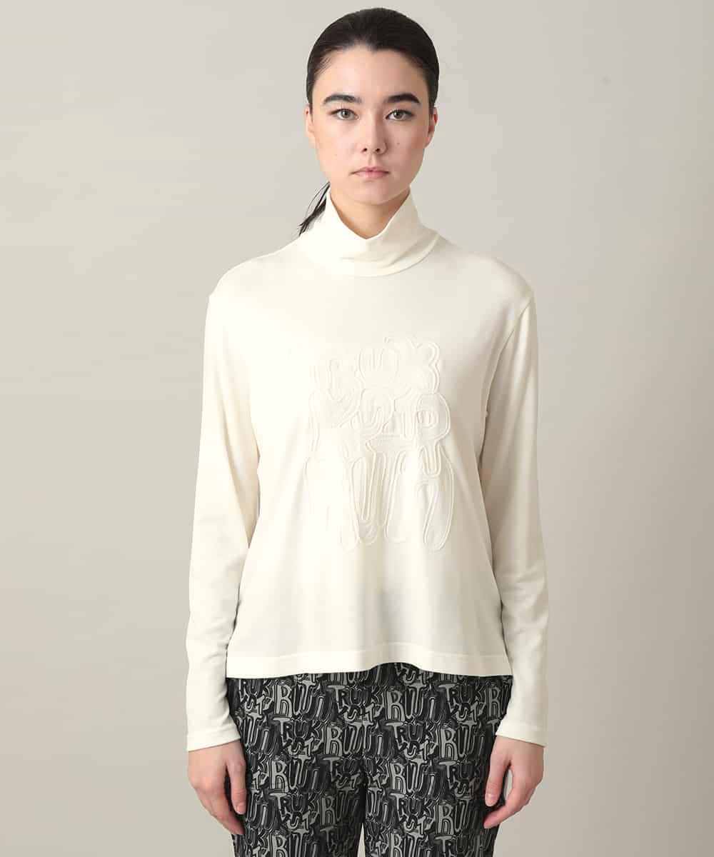 RSKED03330 TRUNK HIROKO KOSHINO(ヒロココシノ) スパンコール刺繍ロゴデザインカットソー/日本製/洗える ホワイト