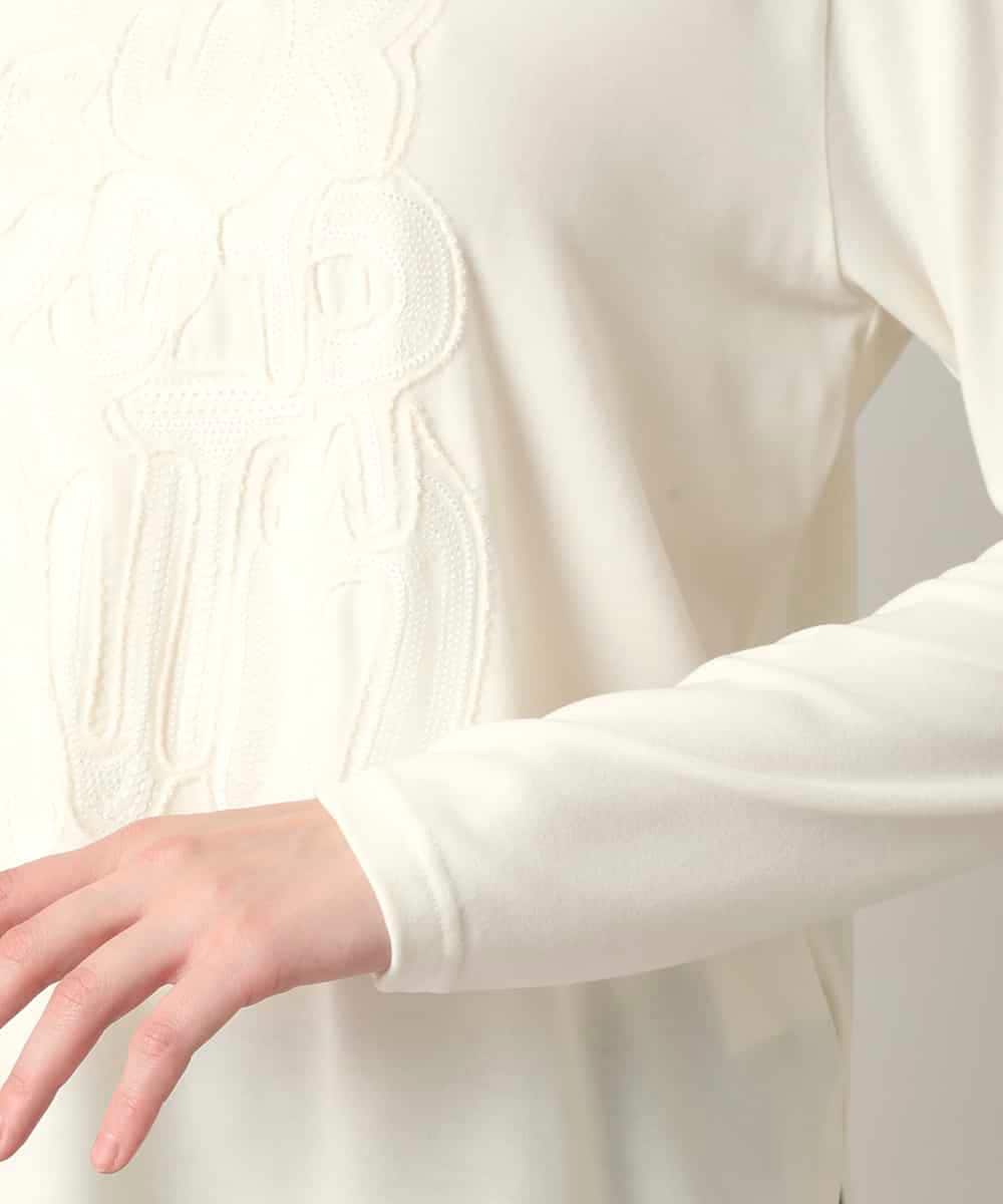 RSKED03330 TRUNK HIROKO KOSHINO(ヒロココシノ) スパンコール刺繍ロゴデザインカットソー/日本製/洗える ホワイト