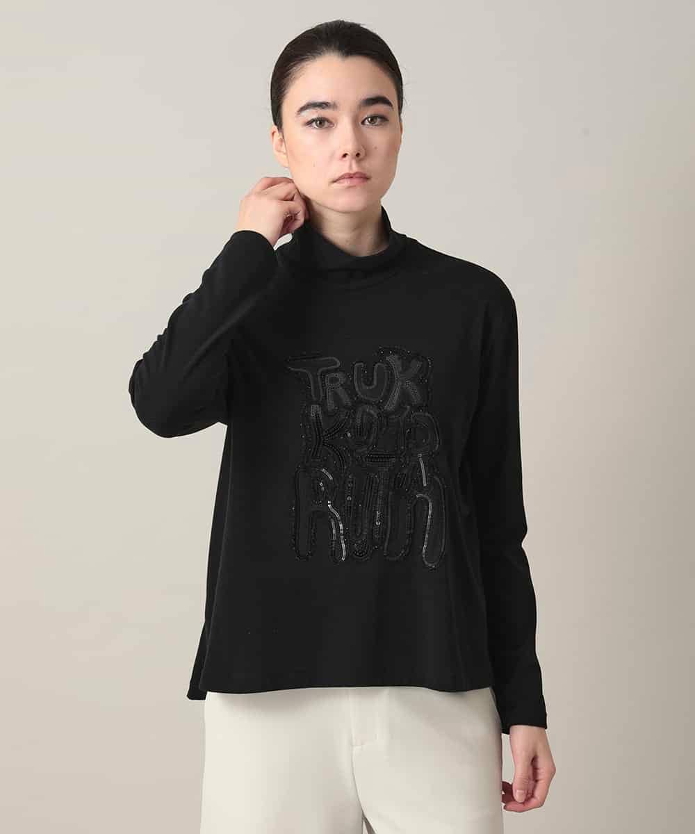 RSKED03330 TRUNK HIROKO KOSHINO(ヒロココシノ) スパンコール刺繍ロゴデザインカットソー/日本製/洗える ブラック