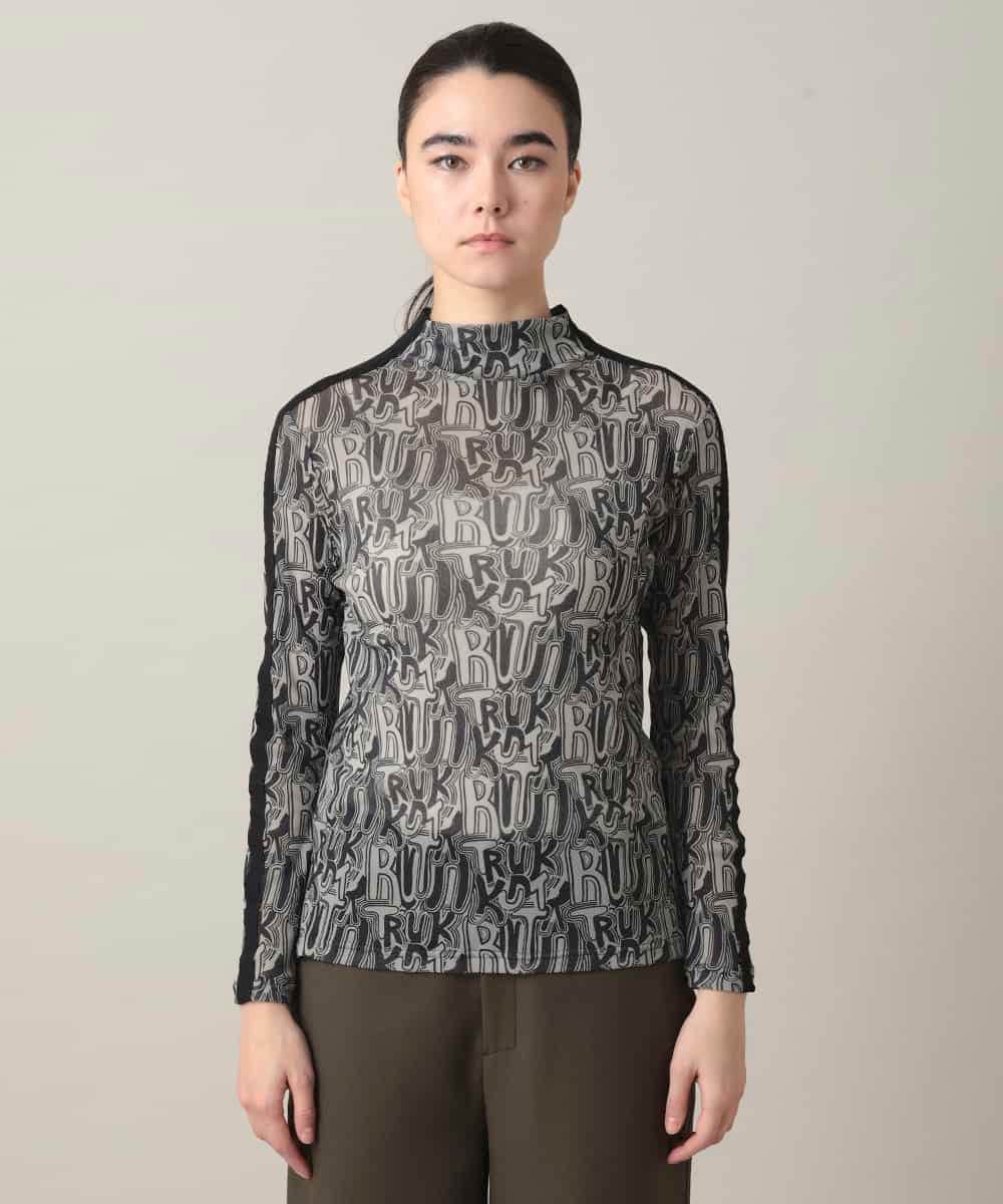 RSKED04290 TRUNK HIROKO KOSHINO(ヒロココシノ) チュールロゴプリントカットソー /日本製/洗える ブラック