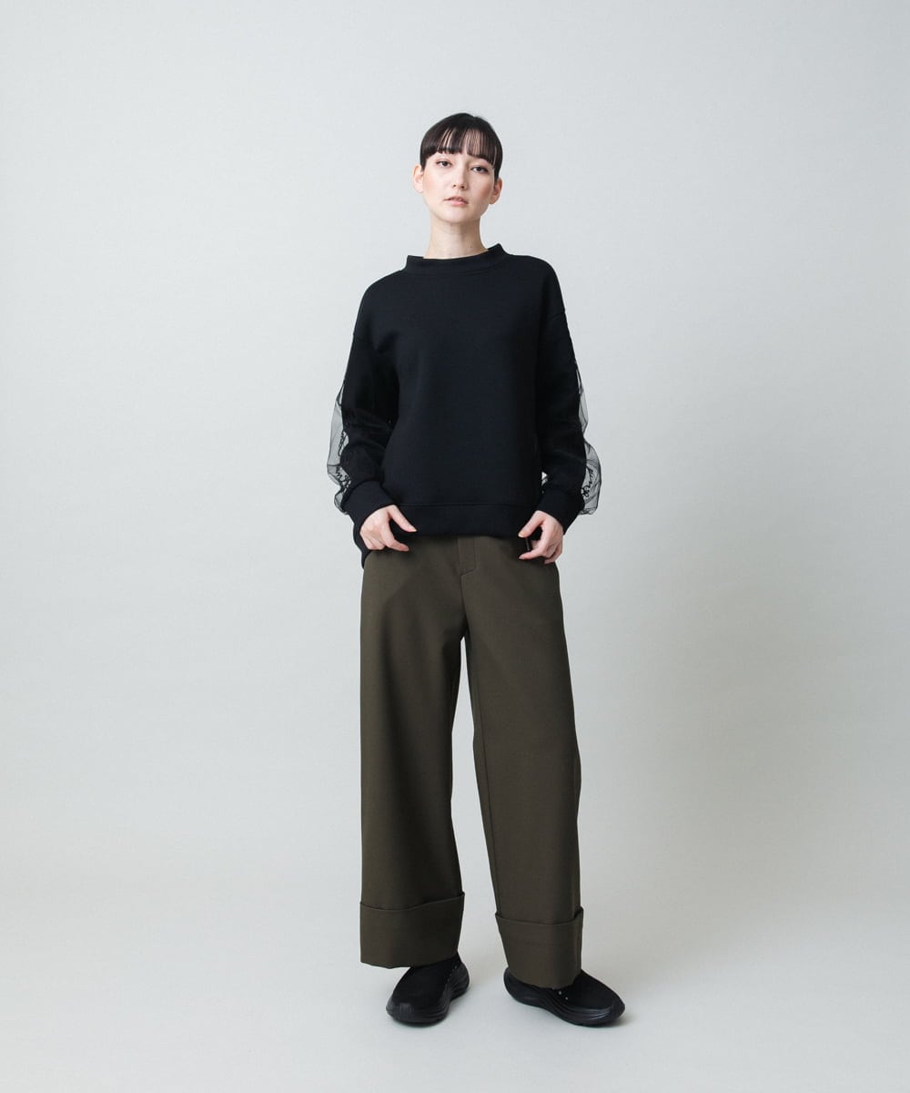 RSKED07490 TRUNK HIROKO KOSHINO(ヒロココシノ) チュール刺繍スリーブデザインプルオーバー グリーン