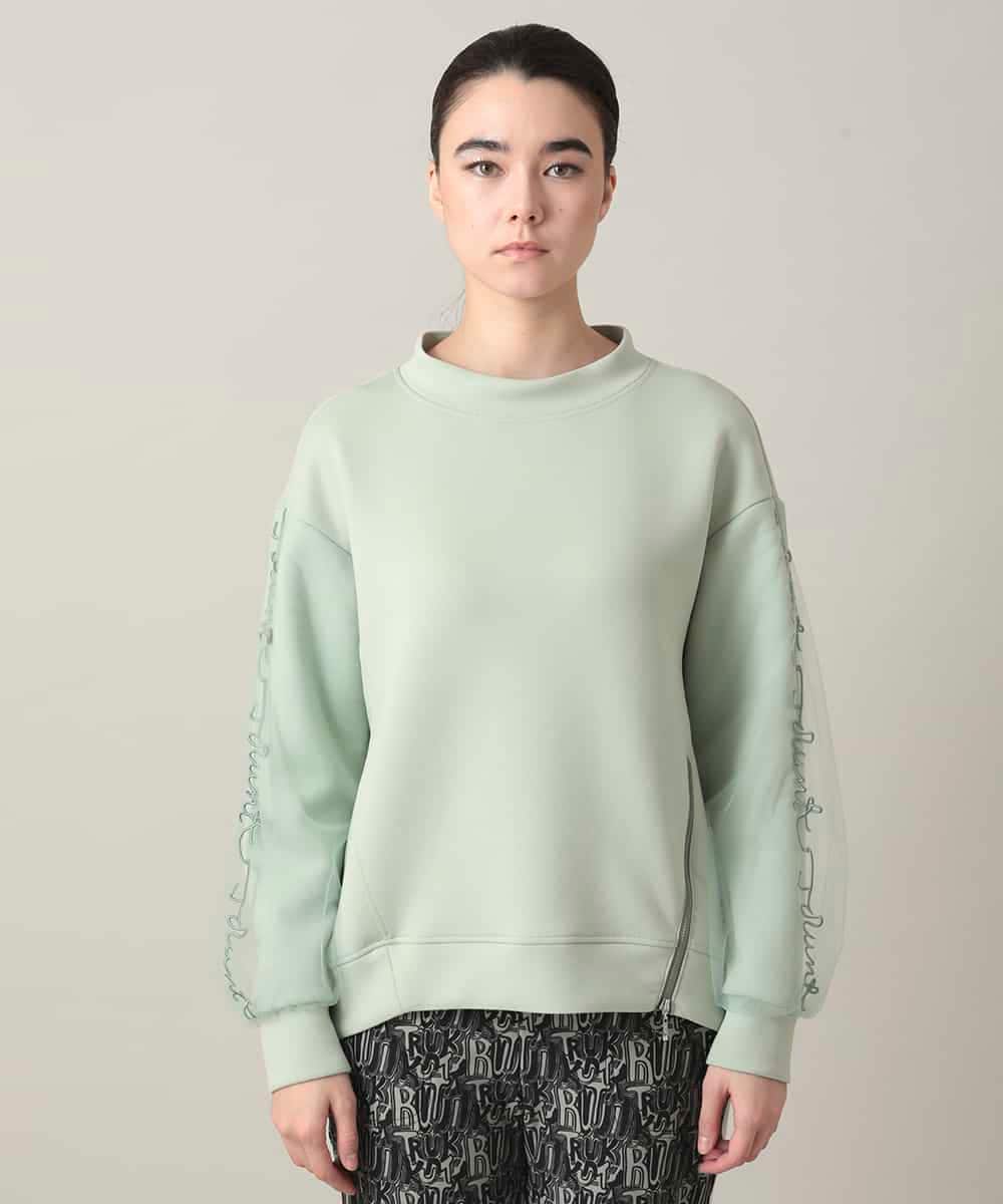 RSKED07490 TRUNK HIROKO KOSHINO(ヒロココシノ) チュール刺繍スリーブデザインプルオーバー グリーン