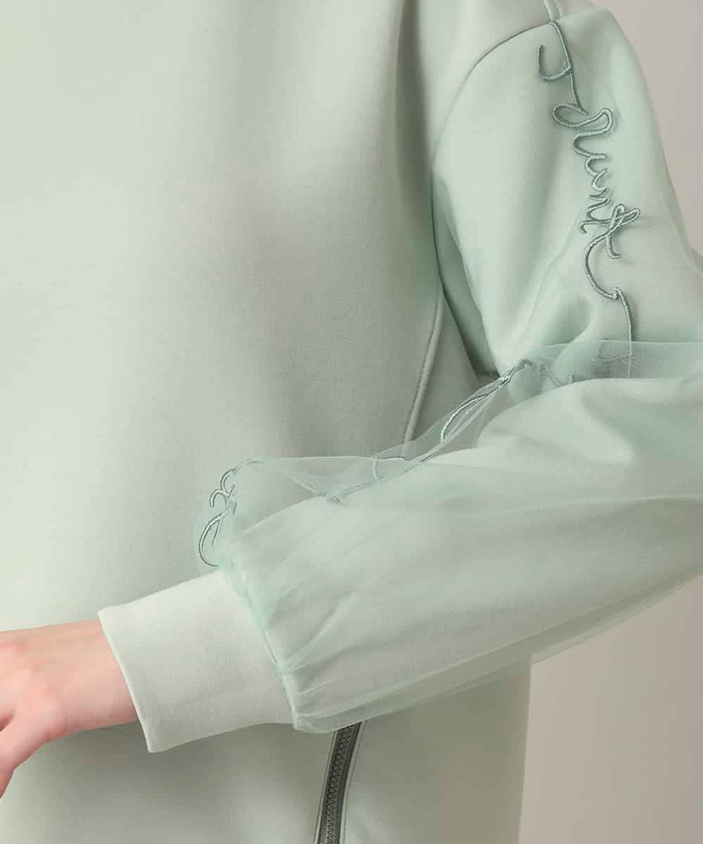 RSKED07490 TRUNK HIROKO KOSHINO(ヒロココシノ) チュール刺繍スリーブデザインプルオーバー グリーン