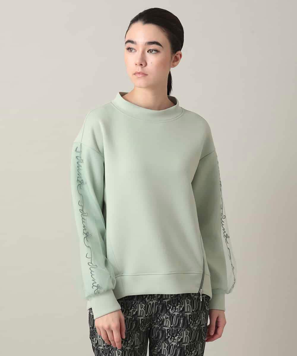 RSKED07490 TRUNK HIROKO KOSHINO(ヒロココシノ) チュール刺繍スリーブデザインプルオーバー グリーン