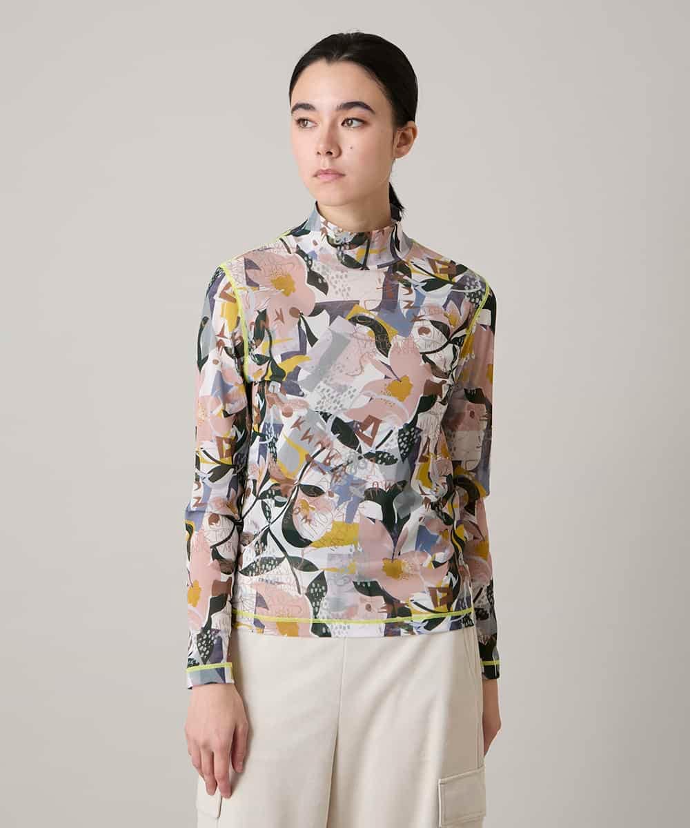 RSKEE29290 TRUNK HIROKO KOSHINO(ヒロココシノ) 【先行予約】コラージュプリントチュールカットソー/日本製/洗える アイボリー