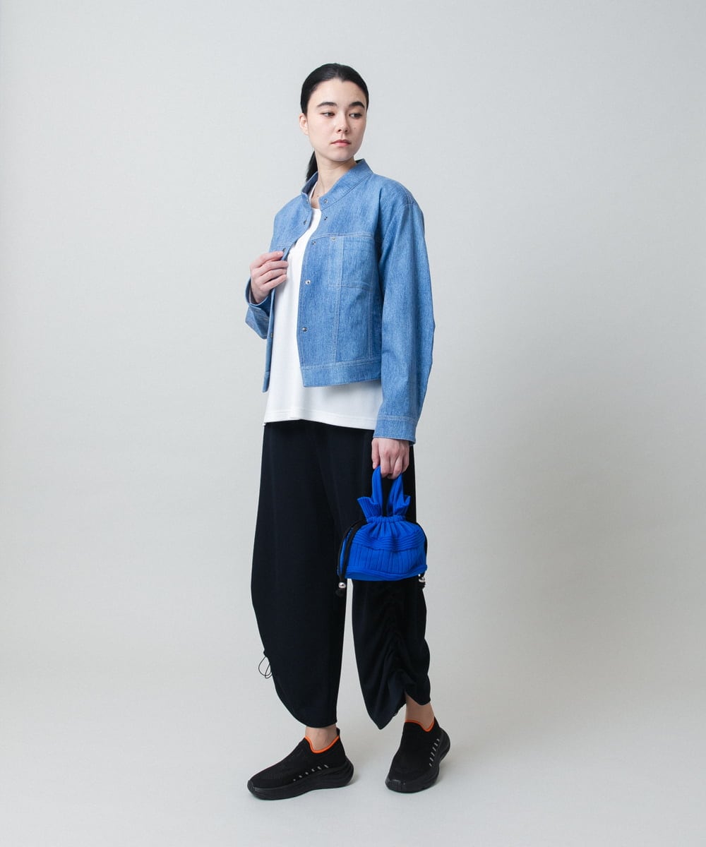 RSKEE33330 TRUNK HIROKO KOSHINO(ヒロココシノ) ドロストギャザーリブニットカットソー /日本製/洗える ホワイト