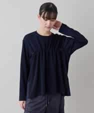 RSKEE33330 TRUNK HIROKO KOSHINO(ヒロココシノ) ドロストギャザーリブニットカットソー /日本製/洗える ネイビー