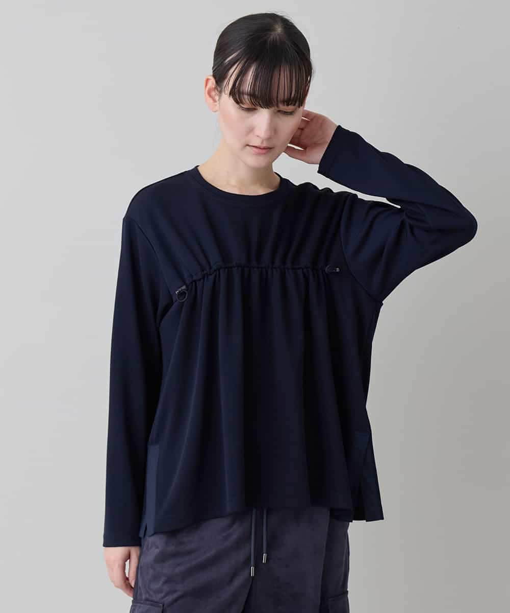 RSKEE33330 TRUNK HIROKO KOSHINO(ヒロココシノ) ドロストギャザーリブニットカットソー /日本製/洗える ネイビー