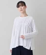 RSKEE33330 TRUNK HIROKO KOSHINO(ヒロココシノ) ドロストギャザーリブニットカットソー /日本製/洗える ホワイト