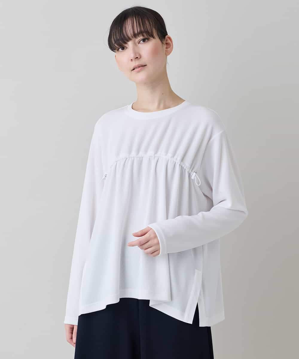 RSKEE33330 TRUNK HIROKO KOSHINO ドロストギャザーリブニットカットソー /日本製/洗える