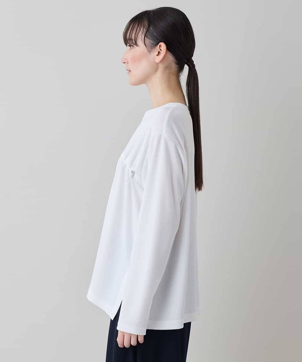 RSKEE33330 TRUNK HIROKO KOSHINO(ヒロココシノ) ドロストギャザーリブニットカットソー /日本製/洗える ホワイト